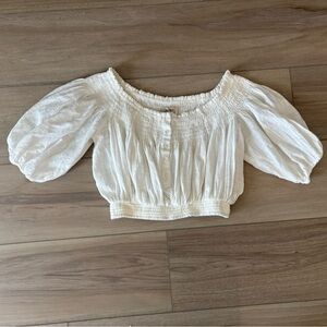 Free people Crop Shirt Small Off Shoulder Smocked White Boho Coachella Festival